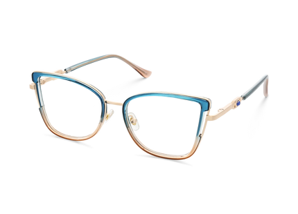 Hailey Gold Blue Cat Eye Glasses - Side Angle View 3