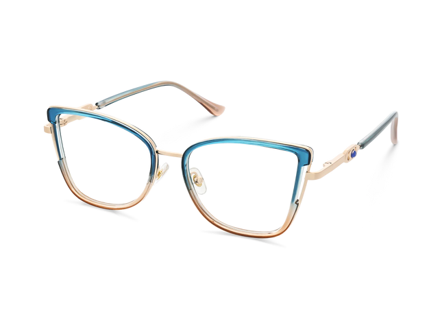 Hailey Gold Blue Cat Eye Glasses - Side Angle View 3
