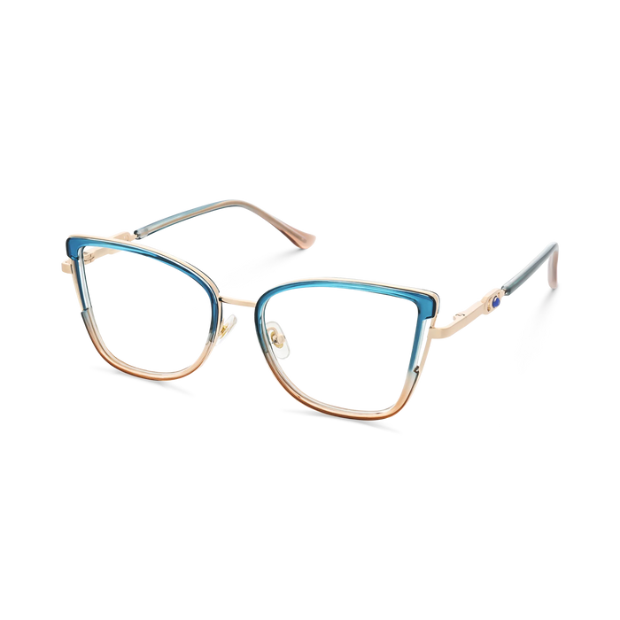 Hailey Gold Blue Cat Eye Glasses - Side Angle View 3