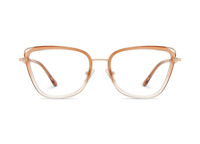 Hailey Gold/Brown Gradient Cat Eye Glasses-Front Unfolded View 2
