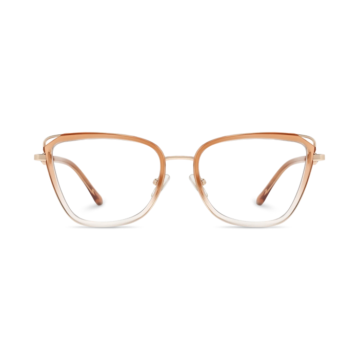 Hailey Gold/Brown Gradient Cat Eye Glasses-Front Unfolded View 2