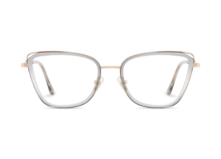 Hailey Gold/Crystal Grey Cat Eye Glasses-Front Unfolded View 02