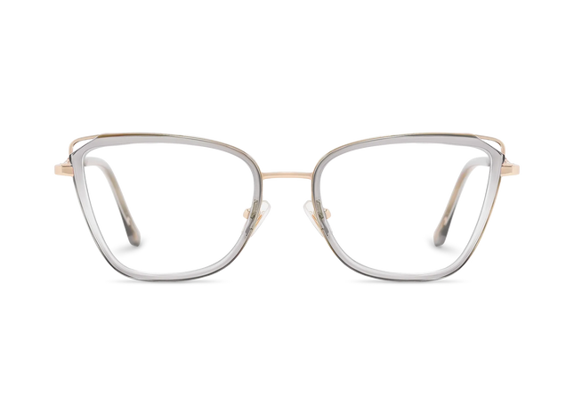 Hailey Gold/Crystal Grey Cat Eye Glasses-Front Unfolded View 02