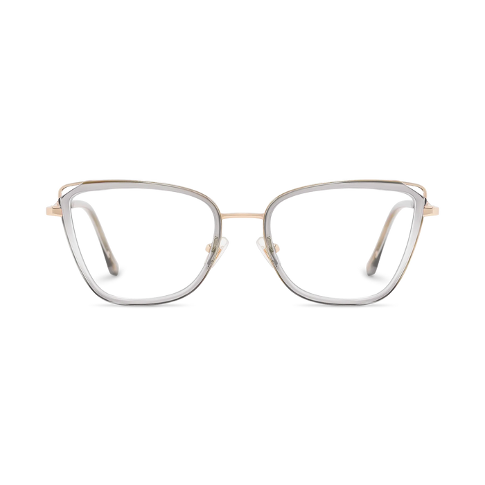 Hailey Gold/Crystal Grey Cat Eye Glasses-Front Unfolded View 02