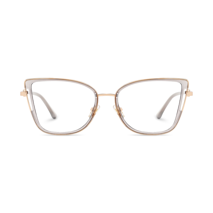 Hailey Gold/Crystal Grey Cat Eye Glasses-Front Unfolded View 2