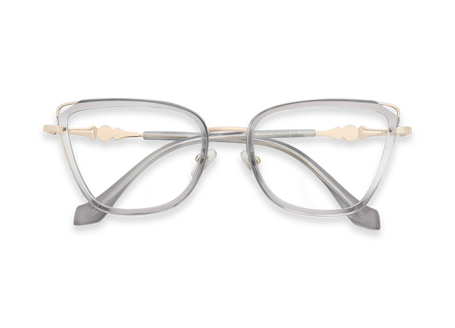 Hailey Gold/Crystal Grey Cat Eye Glasses-Front view 01