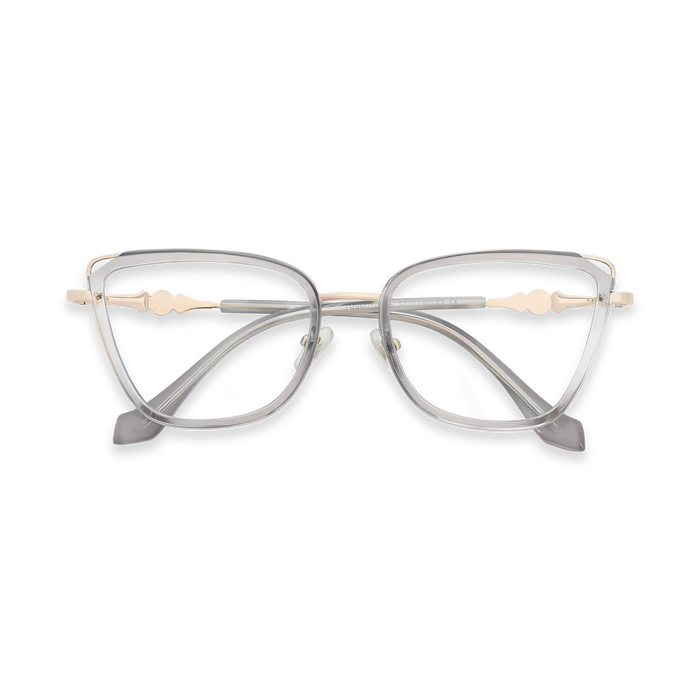 Hailey Gold/Crystal Grey Cat Eye Glasses-Front view 01