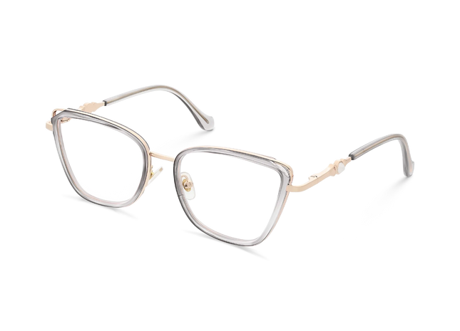 Hailey Gold/Crystal Grey Cat Eye Glasses-Side Angle View 03