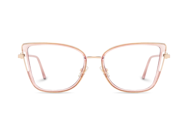Hailey Gold/Crystal Pink Cat Eye Glasses-Front Unfolded View 2