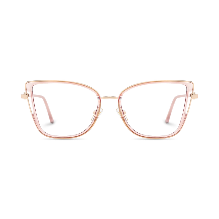 Hailey Gold/Crystal Pink Cat Eye Glasses-Front Unfolded View 2