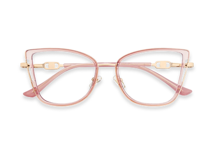 Hailey Gold/Crystal Pink Cat Eye Glasses-Front View 1