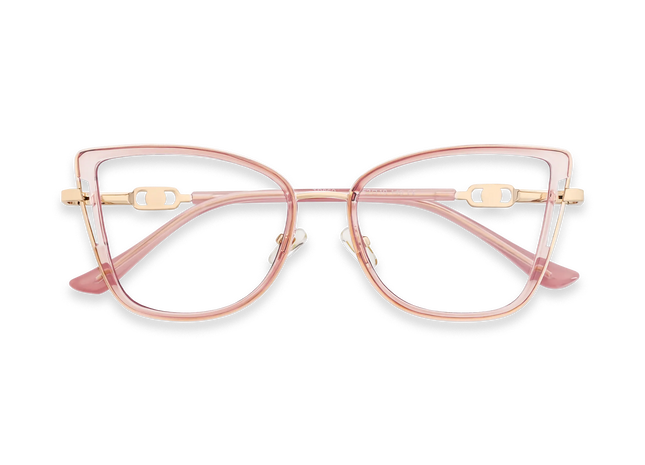 Hailey Gold/Crystal Pink Cat Eye Glasses-Front View 1