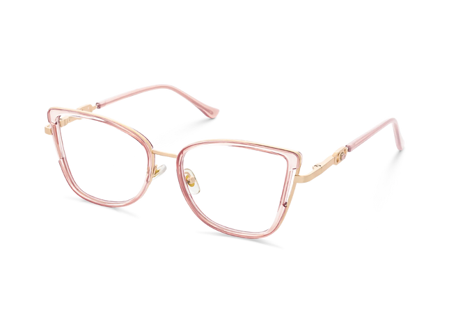 Hailey Gold/Crystal Pink Cat Eye Glasses - Side Angle View 3