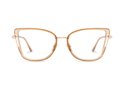 Hailey Gold/Light Brown Cat Eye Glasses-Front Unfolded View 2