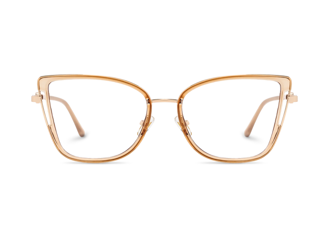 Hailey Gold/Light Brown Cat Eye Glasses-Front Unfolded View 2