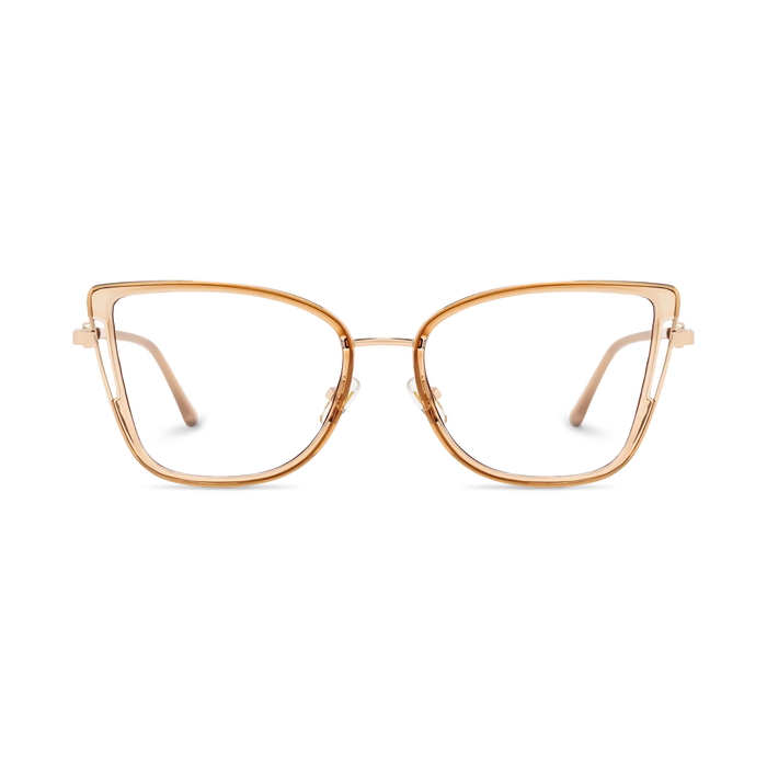 Hailey Gold/Light Brown Cat Eye Glasses-Front Unfolded View 2