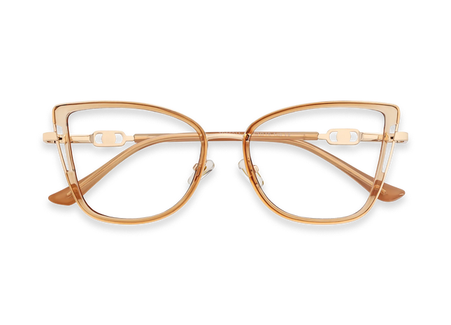 Hailey Gold/Light Brown Cat Eye Glasses-Front view 1