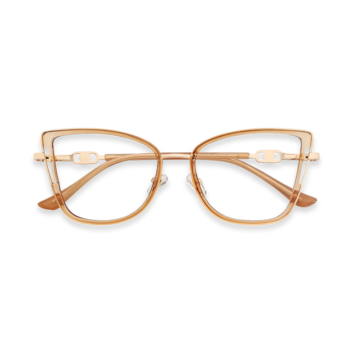Hailey Gold/Light Brown Cat Eye Glasses-Front view 1