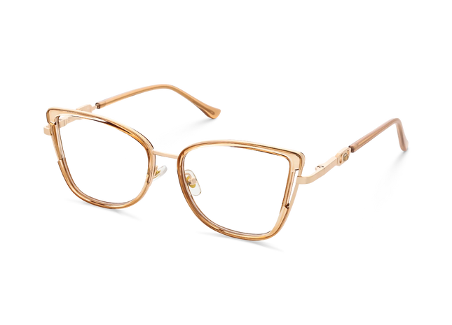 Hailey Gold/Light Brown Cat Eye Glasses-Side Angle View 3