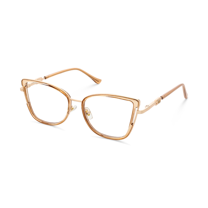 Hailey Gold/Light Brown Cat Eye Glasses-Side Angle View 3