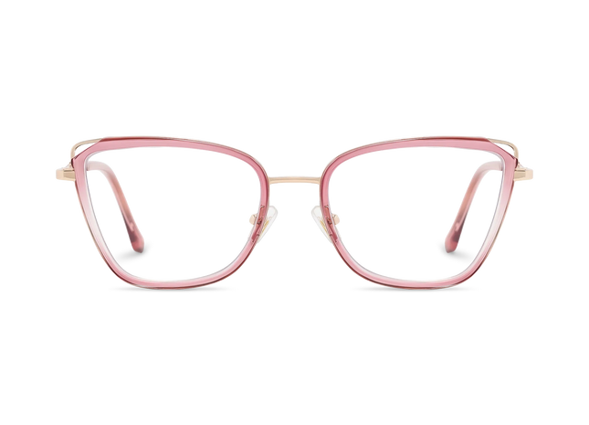 Hailey Gold/Rose Pink Cat Eye Glasses-Front Unfolded View 2