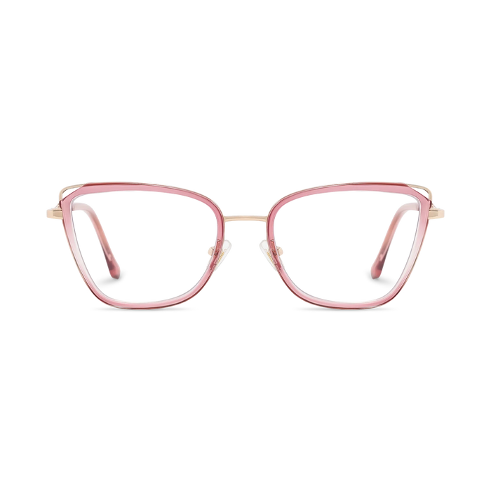 Hailey Gold/Rose Pink Cat Eye Glasses-Front Unfolded View 2