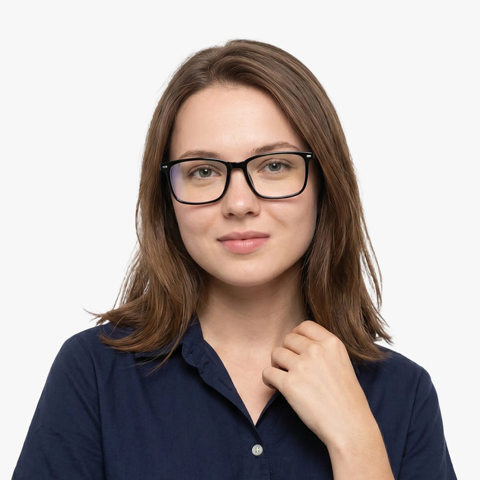 The Eydology Javier series of black frames accentuate a woman's graceful unique charm.
