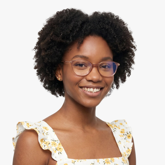 The Eydology Jax series of nude pink frames accentuate a woman's graceful unique charm.