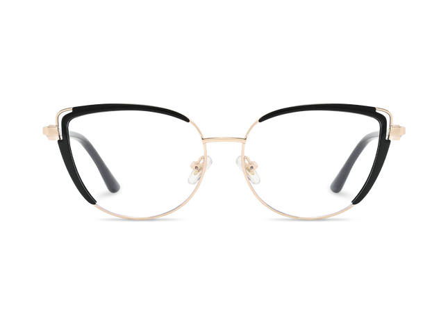 Lillian Gold/Black Cat Eye Glasses-Front Unfolded View 2