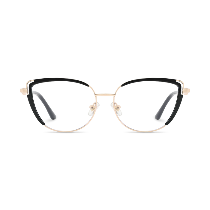 Lillian Gold/Black Cat Eye Glasses-Front Unfolded View 2