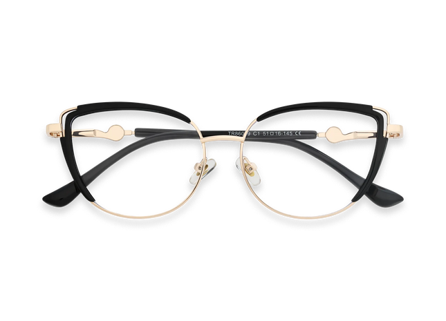 Lillian Gold/Black Cat Eye Glasses-Front View 1