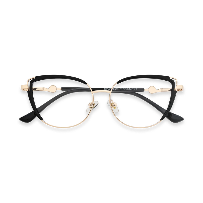Lillian Gold/Black Cat Eye Glasses-Front View 1