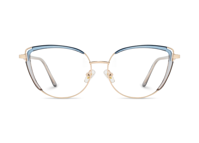 Lillian Gold/Crystal Blue Cat Eye Glasses-Front Unfolded View 2