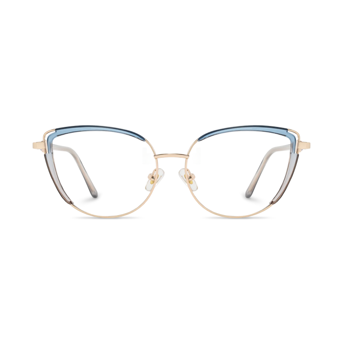 Lillian Gold/Crystal Blue Cat Eye Glasses-Front Unfolded View 2