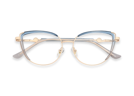 Lillian Gold/Crystal Blue Cat Eye Glasses-Front View 1