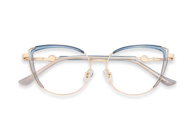 Lillian Gold/Crystal Blue Cat Eye Glasses-Front View 1