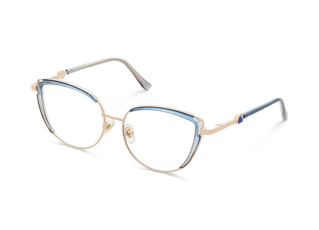 Lillian Gold/Crystal Blue Cat Eye Glasses-Side Angle View 3