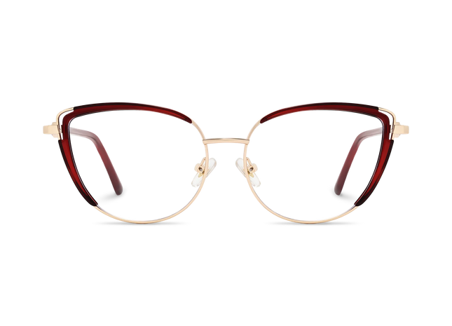 Lillian Gold/Crystal Red Cat Eye Glasses-Front Unfolded View 2