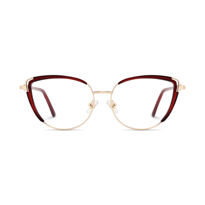 Lillian Gold/Crystal Red Cat Eye Glasses-Front Unfolded View 2