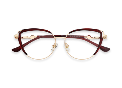 Lillian Gold/Crystal Red Cat Eye Glasses-Front View 1