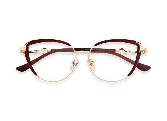 Lillian Gold/Crystal Red Cat Eye Glasses-Front View 1