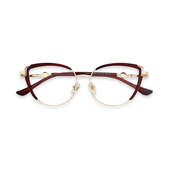 Lillian Gold/Crystal Red Cat Eye Glasses-Front View 1