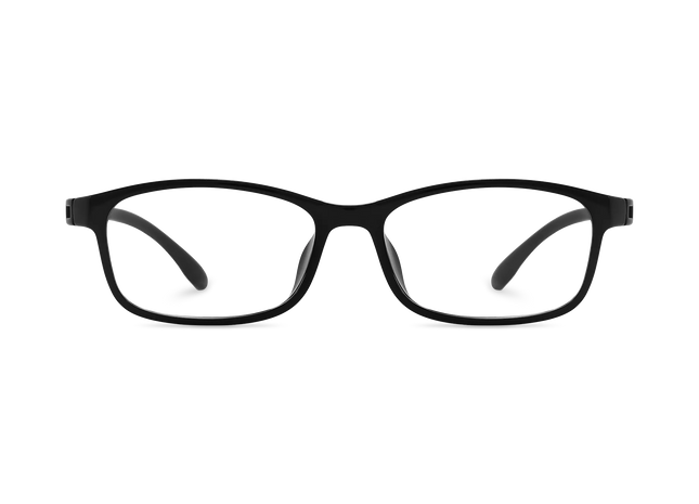 Milo Black rectangular full-rim glasses, open temples, front view 02