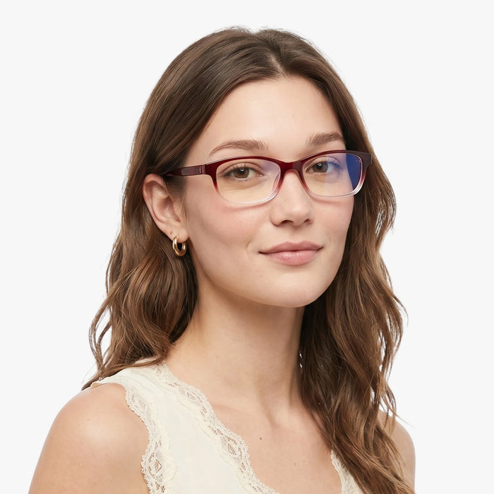 Milo angled view of red gradient full-rim eyeglasses 3