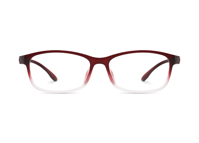Milo front view of open red gradient full-rim eyeglasses 02