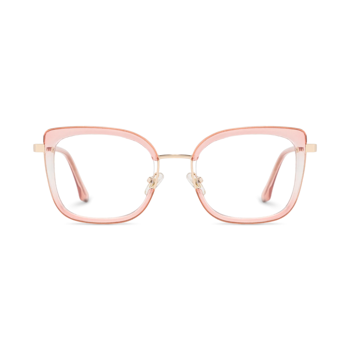 Riley Crystal Pink Gradient/Gold Square Glasses-Front Unfolded View 2