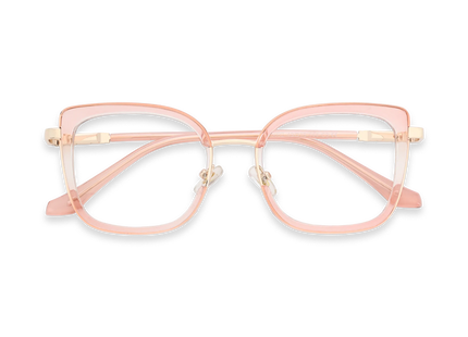 Riley Crystal Pink Gradient/Gold Square Glasses-Front View 1