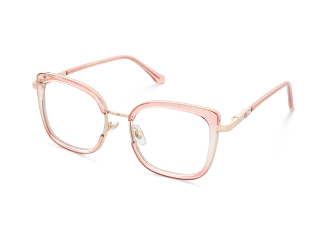 Riley Crystal Pink Gradient/Gold Square Glasses-Side Angle View 3