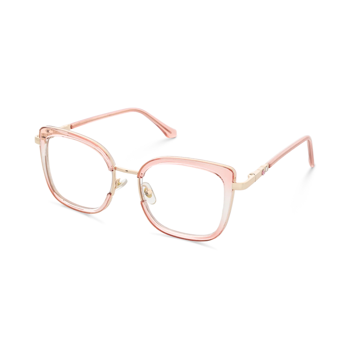 Riley Crystal Pink Gradient/Gold Square Glasses-Side Angle View 3