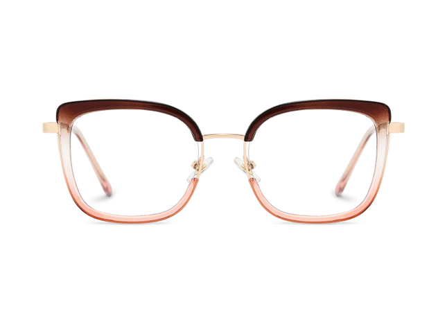 Riley Dark Brown to Pink/Gold Square Glasses-Front Unfolded View 2